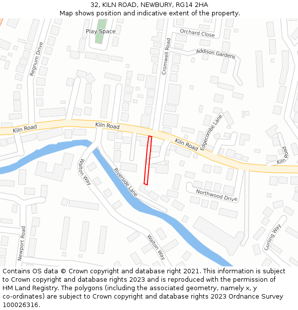 32, KILN ROAD, NEWBURY, RG14 2HA: Location map and indicative extent of plot