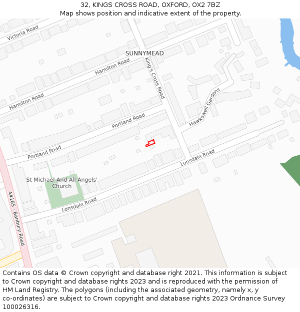 32, KINGS CROSS ROAD, OXFORD, OX2 7BZ: Location map and indicative extent of plot