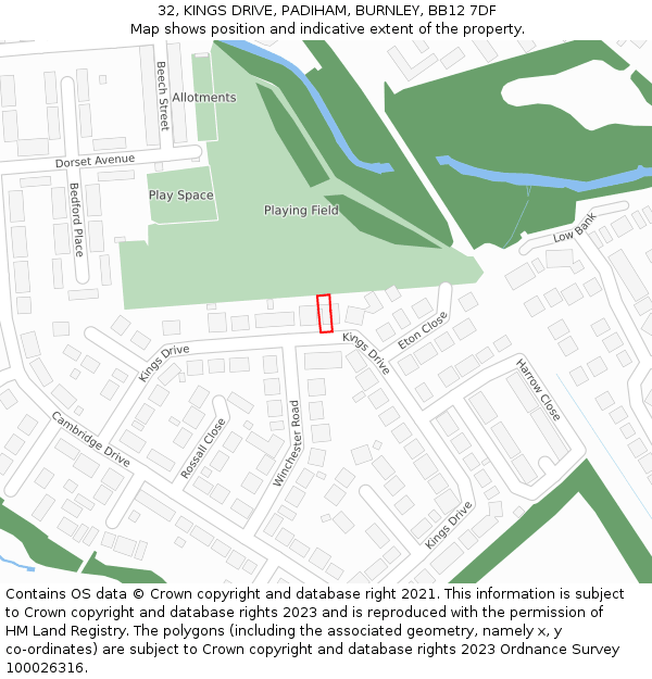 32, KINGS DRIVE, PADIHAM, BURNLEY, BB12 7DF: Location map and indicative extent of plot