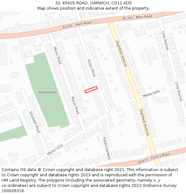 32, KINGS ROAD, HARWICH, CO12 4DS: Location map and indicative extent of plot