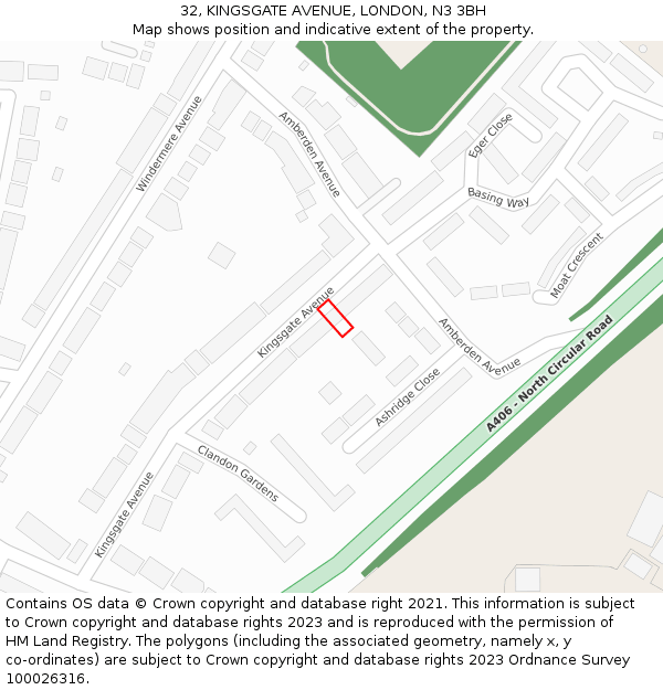 32, KINGSGATE AVENUE, LONDON, N3 3BH: Location map and indicative extent of plot