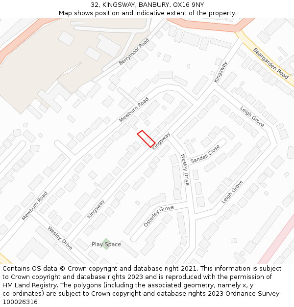 32, KINGSWAY, BANBURY, OX16 9NY: Location map and indicative extent of plot