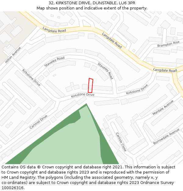 32, KIRKSTONE DRIVE, DUNSTABLE, LU6 3PR: Location map and indicative extent of plot