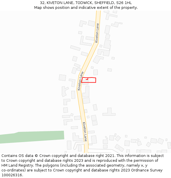 32, KIVETON LANE, TODWICK, SHEFFIELD, S26 1HL: Location map and indicative extent of plot