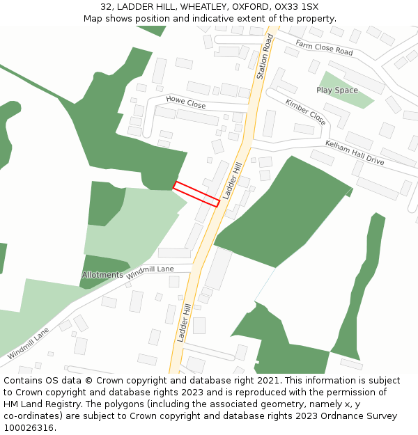 32, LADDER HILL, WHEATLEY, OXFORD, OX33 1SX: Location map and indicative extent of plot