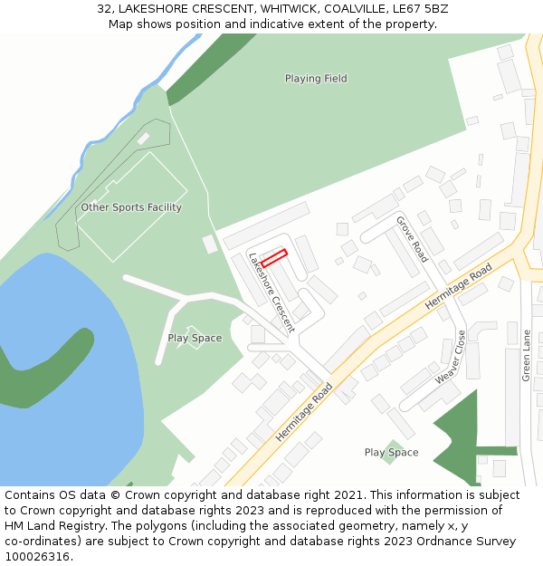32, LAKESHORE CRESCENT, WHITWICK, COALVILLE, LE67 5BZ: Location map and indicative extent of plot