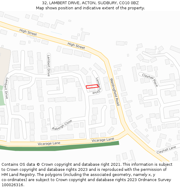 32, LAMBERT DRIVE, ACTON, SUDBURY, CO10 0BZ: Location map and indicative extent of plot