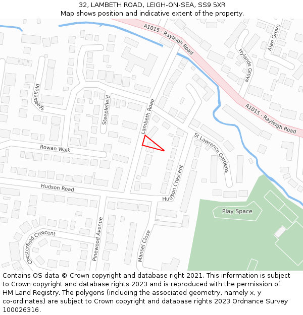 32, LAMBETH ROAD, LEIGH-ON-SEA, SS9 5XR: Location map and indicative extent of plot