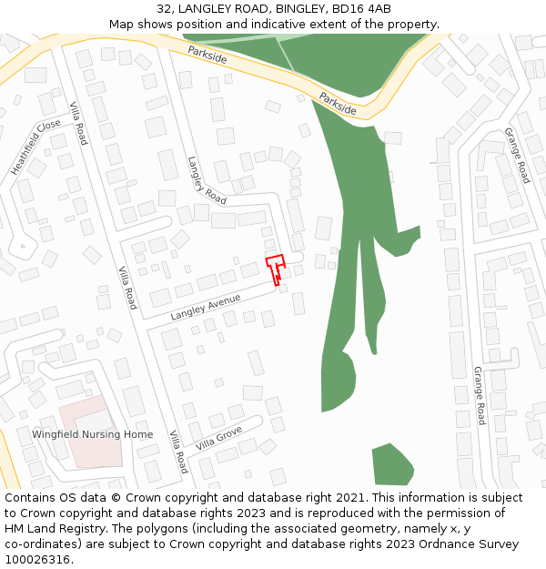 32, LANGLEY ROAD, BINGLEY, BD16 4AB: Location map and indicative extent of plot