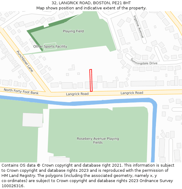 32, LANGRICK ROAD, BOSTON, PE21 8HT: Location map and indicative extent of plot