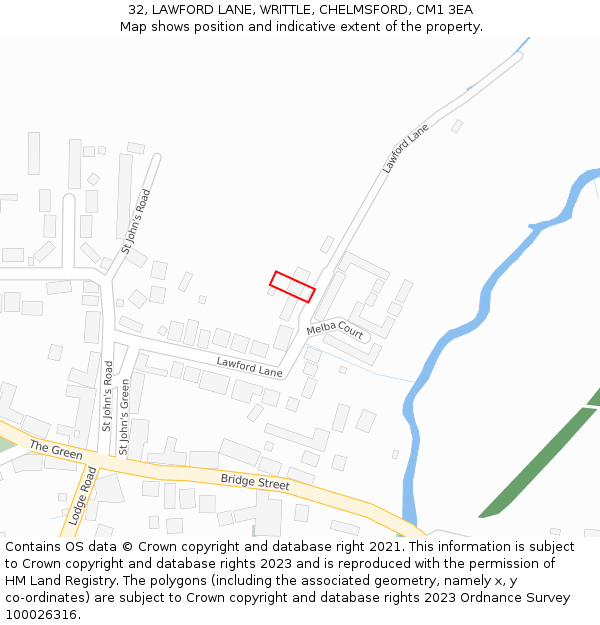 32, LAWFORD LANE, WRITTLE, CHELMSFORD, CM1 3EA: Location map and indicative extent of plot