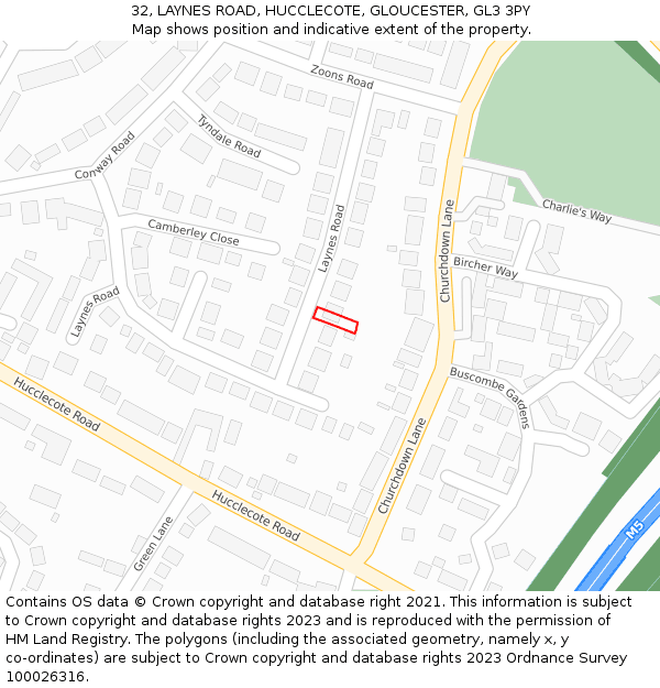 32, LAYNES ROAD, HUCCLECOTE, GLOUCESTER, GL3 3PY: Location map and indicative extent of plot