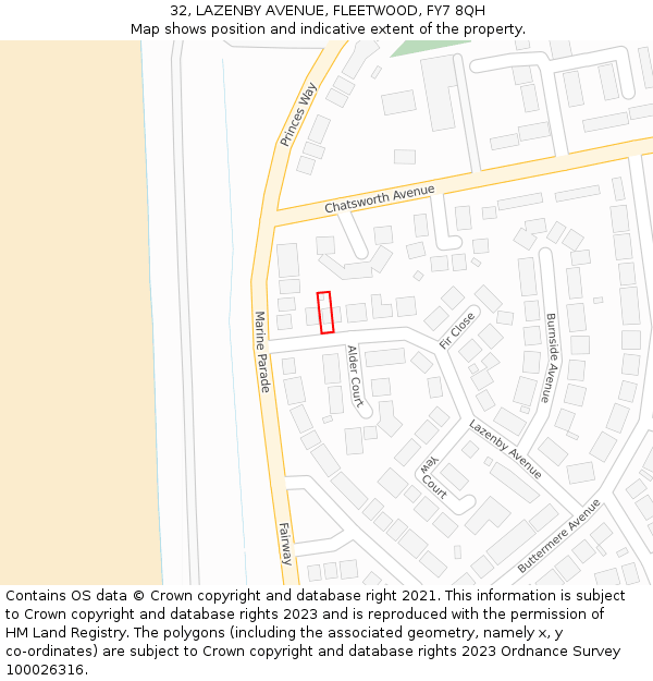 32, LAZENBY AVENUE, FLEETWOOD, FY7 8QH: Location map and indicative extent of plot