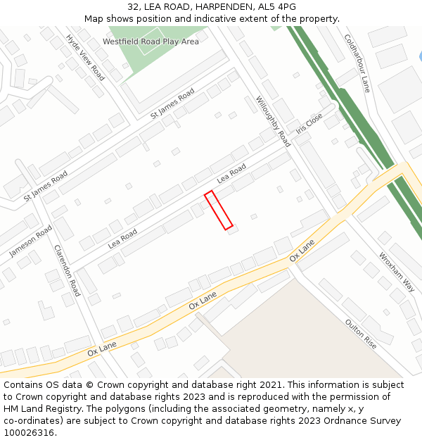 32, LEA ROAD, HARPENDEN, AL5 4PG: Location map and indicative extent of plot