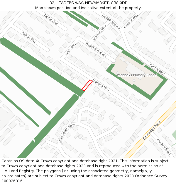 32, LEADERS WAY, NEWMARKET, CB8 0DP: Location map and indicative extent of plot