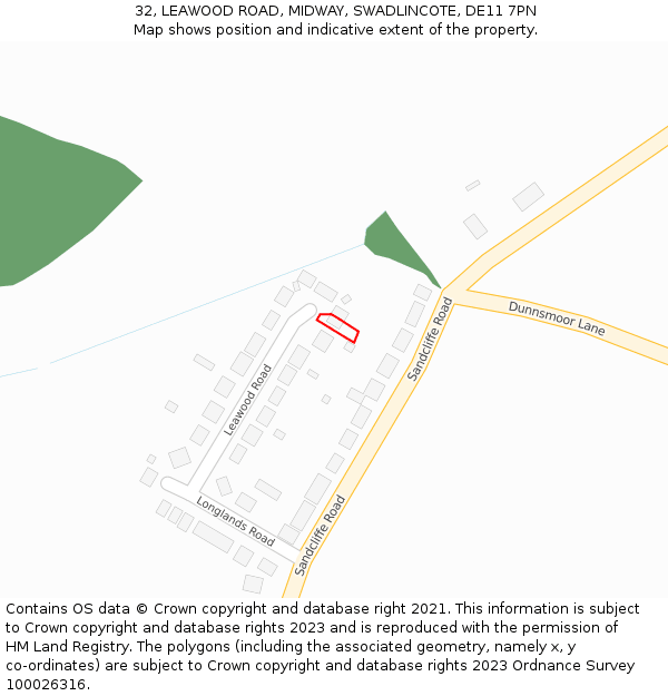 32, LEAWOOD ROAD, MIDWAY, SWADLINCOTE, DE11 7PN: Location map and indicative extent of plot