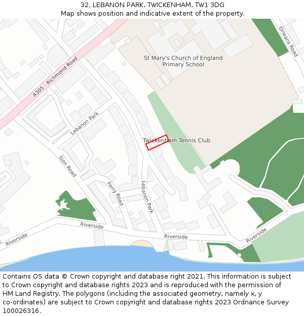 32, LEBANON PARK, TWICKENHAM, TW1 3DG: Location map and indicative extent of plot