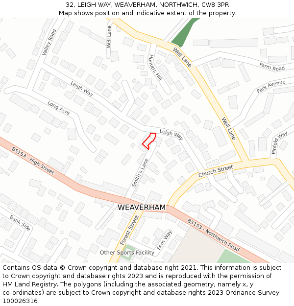 32, LEIGH WAY, WEAVERHAM, NORTHWICH, CW8 3PR: Location map and indicative extent of plot