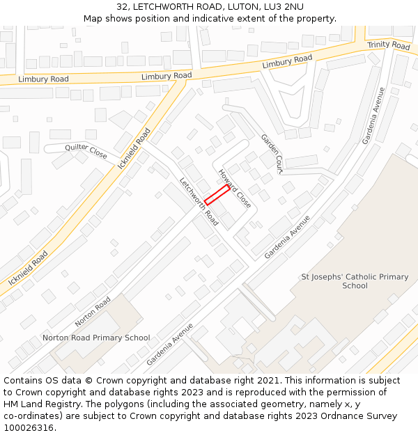 32, LETCHWORTH ROAD, LUTON, LU3 2NU: Location map and indicative extent of plot