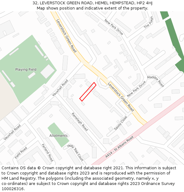 32, LEVERSTOCK GREEN ROAD, HEMEL HEMPSTEAD, HP2 4HJ: Location map and indicative extent of plot