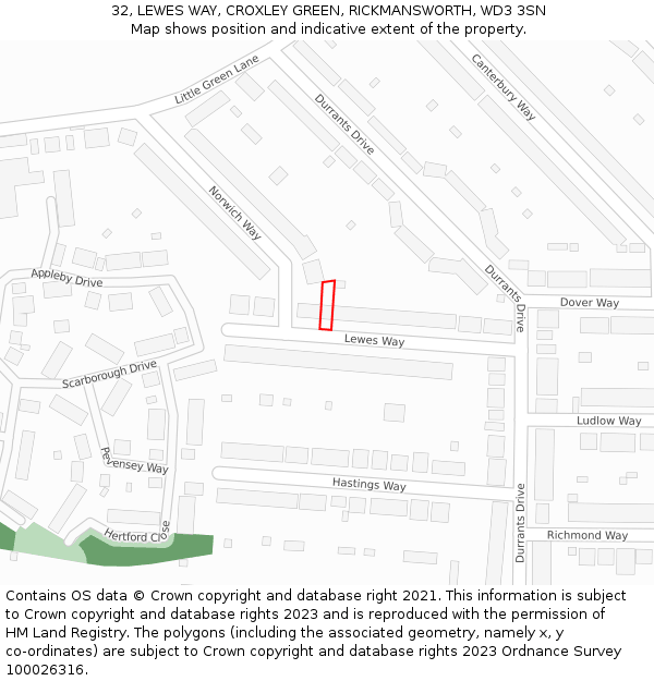 32, LEWES WAY, CROXLEY GREEN, RICKMANSWORTH, WD3 3SN: Location map and indicative extent of plot