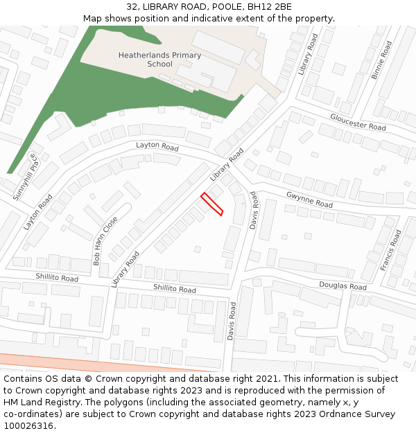 32, LIBRARY ROAD, POOLE, BH12 2BE: Location map and indicative extent of plot