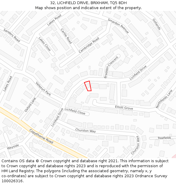 32, LICHFIELD DRIVE, BRIXHAM, TQ5 8DH: Location map and indicative extent of plot