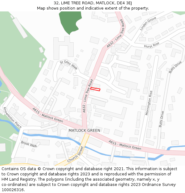 32, LIME TREE ROAD, MATLOCK, DE4 3EJ: Location map and indicative extent of plot