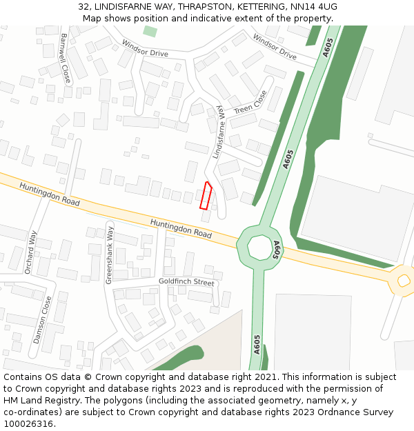 32, LINDISFARNE WAY, THRAPSTON, KETTERING, NN14 4UG: Location map and indicative extent of plot