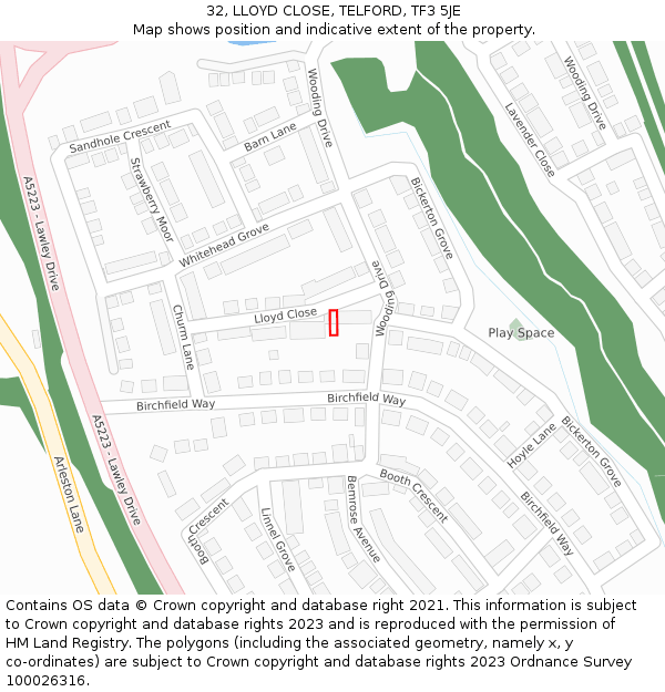 32, LLOYD CLOSE, TELFORD, TF3 5JE: Location map and indicative extent of plot