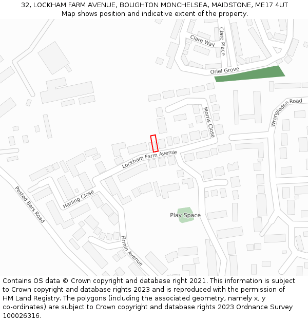 32, LOCKHAM FARM AVENUE, BOUGHTON MONCHELSEA, MAIDSTONE, ME17 4UT: Location map and indicative extent of plot