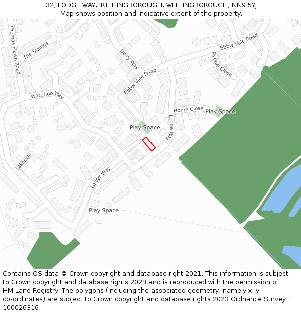 32, LODGE WAY, IRTHLINGBOROUGH, WELLINGBOROUGH, NN9 5YJ: Location map and indicative extent of plot