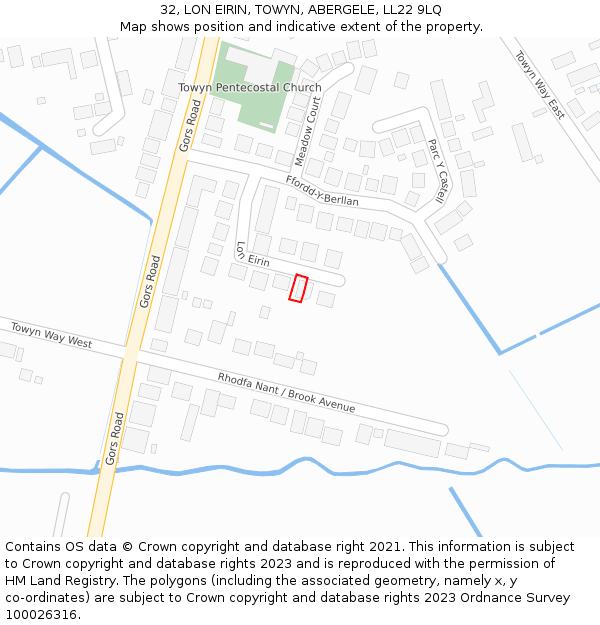 32, LON EIRIN, TOWYN, ABERGELE, LL22 9LQ: Location map and indicative extent of plot