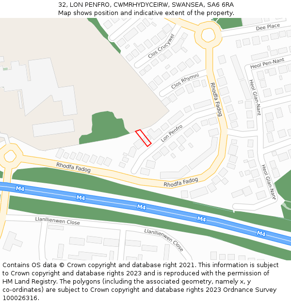 32, LON PENFRO, CWMRHYDYCEIRW, SWANSEA, SA6 6RA: Location map and indicative extent of plot