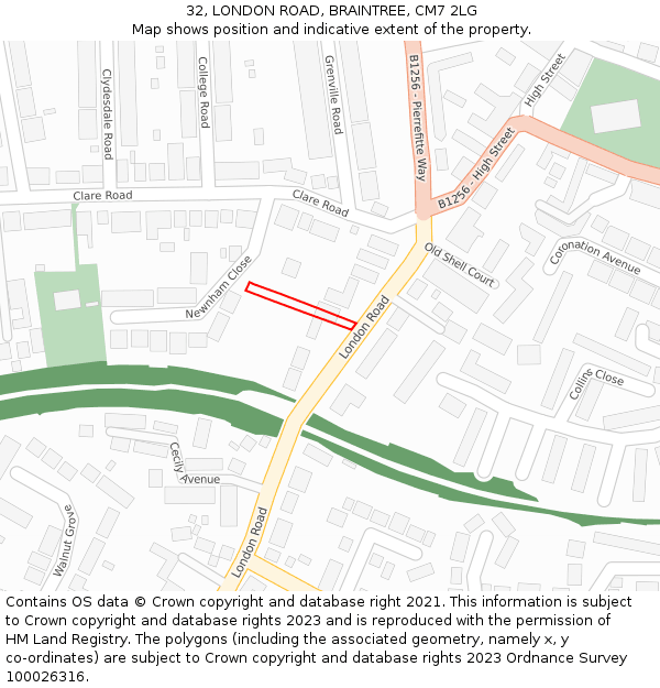 32, LONDON ROAD, BRAINTREE, CM7 2LG: Location map and indicative extent of plot