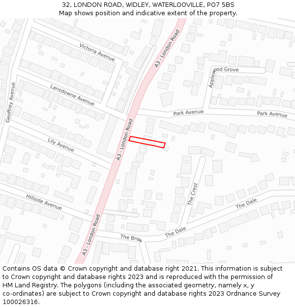 32, LONDON ROAD, WIDLEY, WATERLOOVILLE, PO7 5BS: Location map and indicative extent of plot