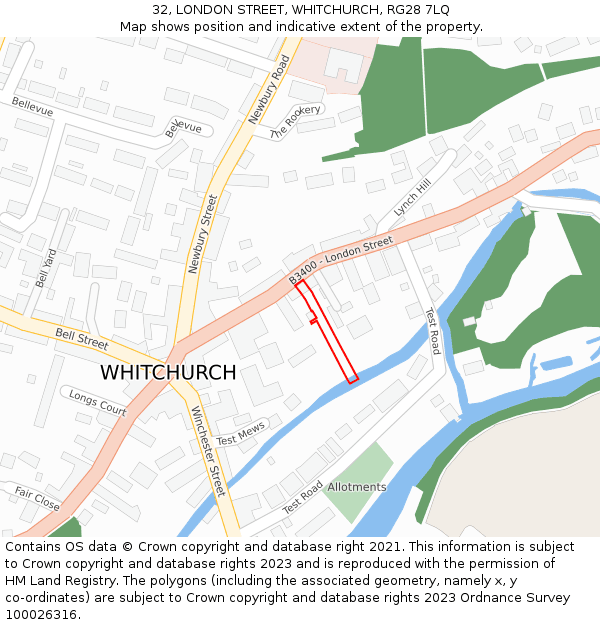 32, LONDON STREET, WHITCHURCH, RG28 7LQ: Location map and indicative extent of plot