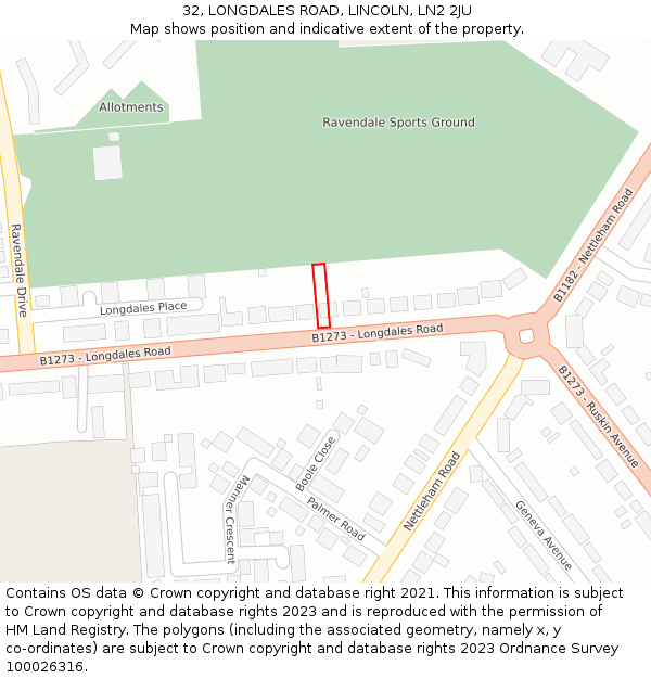 32, LONGDALES ROAD, LINCOLN, LN2 2JU: Location map and indicative extent of plot