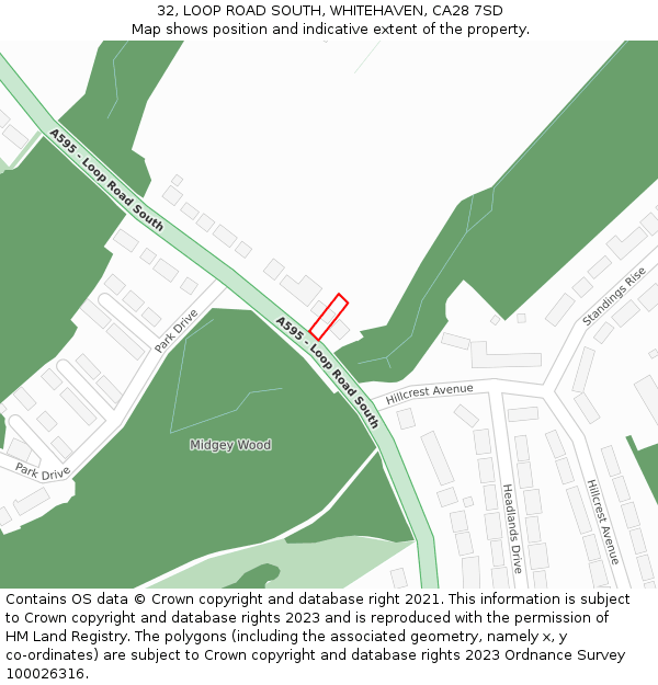 32, LOOP ROAD SOUTH, WHITEHAVEN, CA28 7SD: Location map and indicative extent of plot