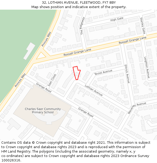 32, LOTHIAN AVENUE, FLEETWOOD, FY7 8BY: Location map and indicative extent of plot