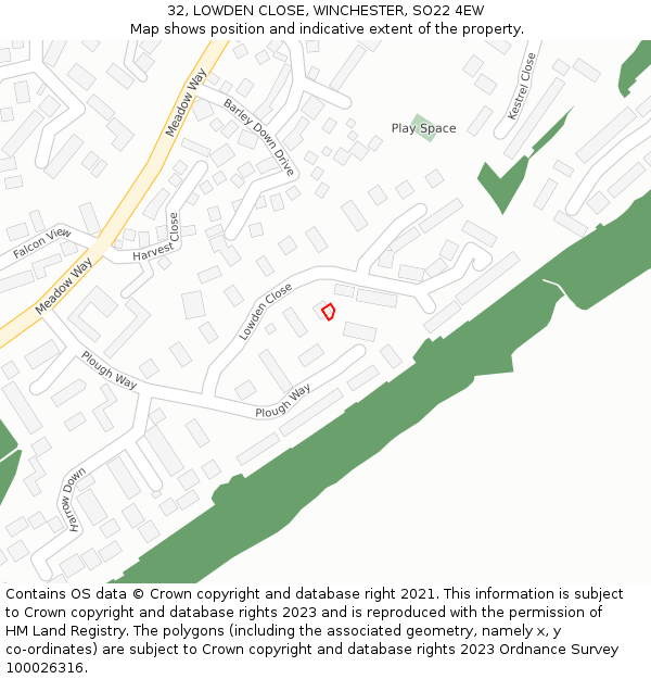 32, LOWDEN CLOSE, WINCHESTER, SO22 4EW: Location map and indicative extent of plot