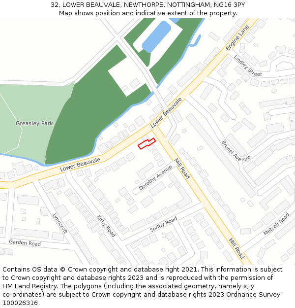 32, LOWER BEAUVALE, NEWTHORPE, NOTTINGHAM, NG16 3PY: Location map and indicative extent of plot
