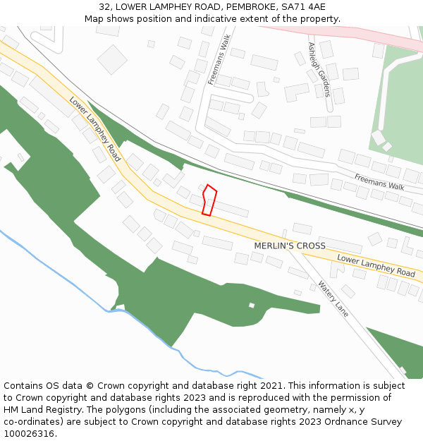 32, LOWER LAMPHEY ROAD, PEMBROKE, SA71 4AE: Location map and indicative extent of plot