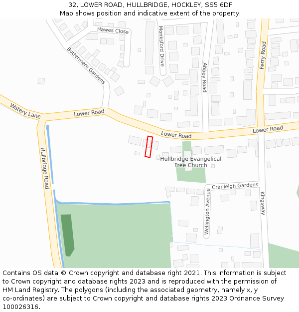 32, LOWER ROAD, HULLBRIDGE, HOCKLEY, SS5 6DF: Location map and indicative extent of plot