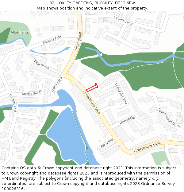 32, LOXLEY GARDENS, BURNLEY, BB12 6PW: Location map and indicative extent of plot