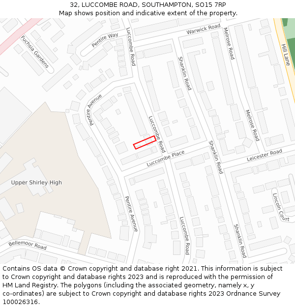 32, LUCCOMBE ROAD, SOUTHAMPTON, SO15 7RP: Location map and indicative extent of plot