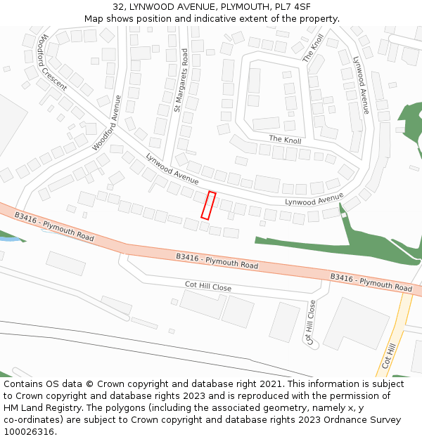 32, LYNWOOD AVENUE, PLYMOUTH, PL7 4SF: Location map and indicative extent of plot