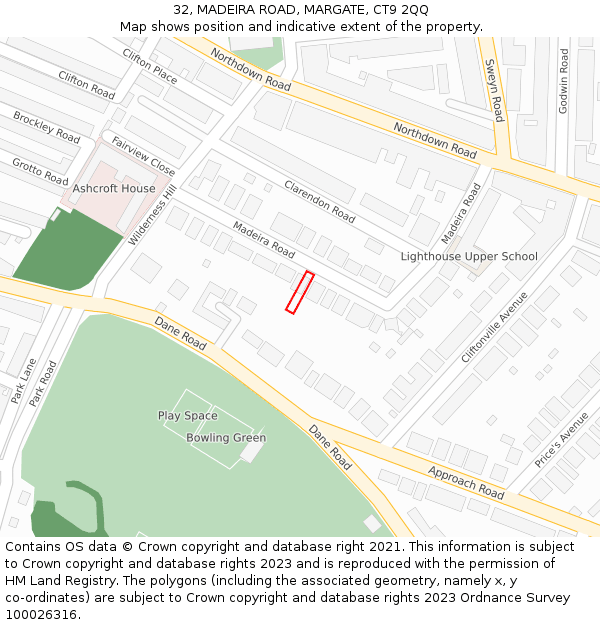 32, MADEIRA ROAD, MARGATE, CT9 2QQ: Location map and indicative extent of plot