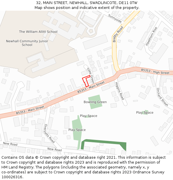 32, MAIN STREET, NEWHALL, SWADLINCOTE, DE11 0TW: Location map and indicative extent of plot