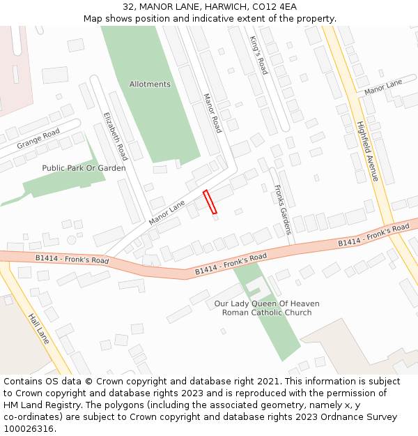 32, MANOR LANE, HARWICH, CO12 4EA: Location map and indicative extent of plot